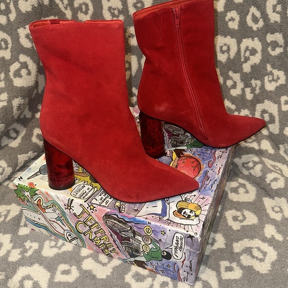Jeffrey Campbell Lustful Red ❤️ Suede Heeled Booties 😍 New & Never Worn 😍 - Picture 10 of 17